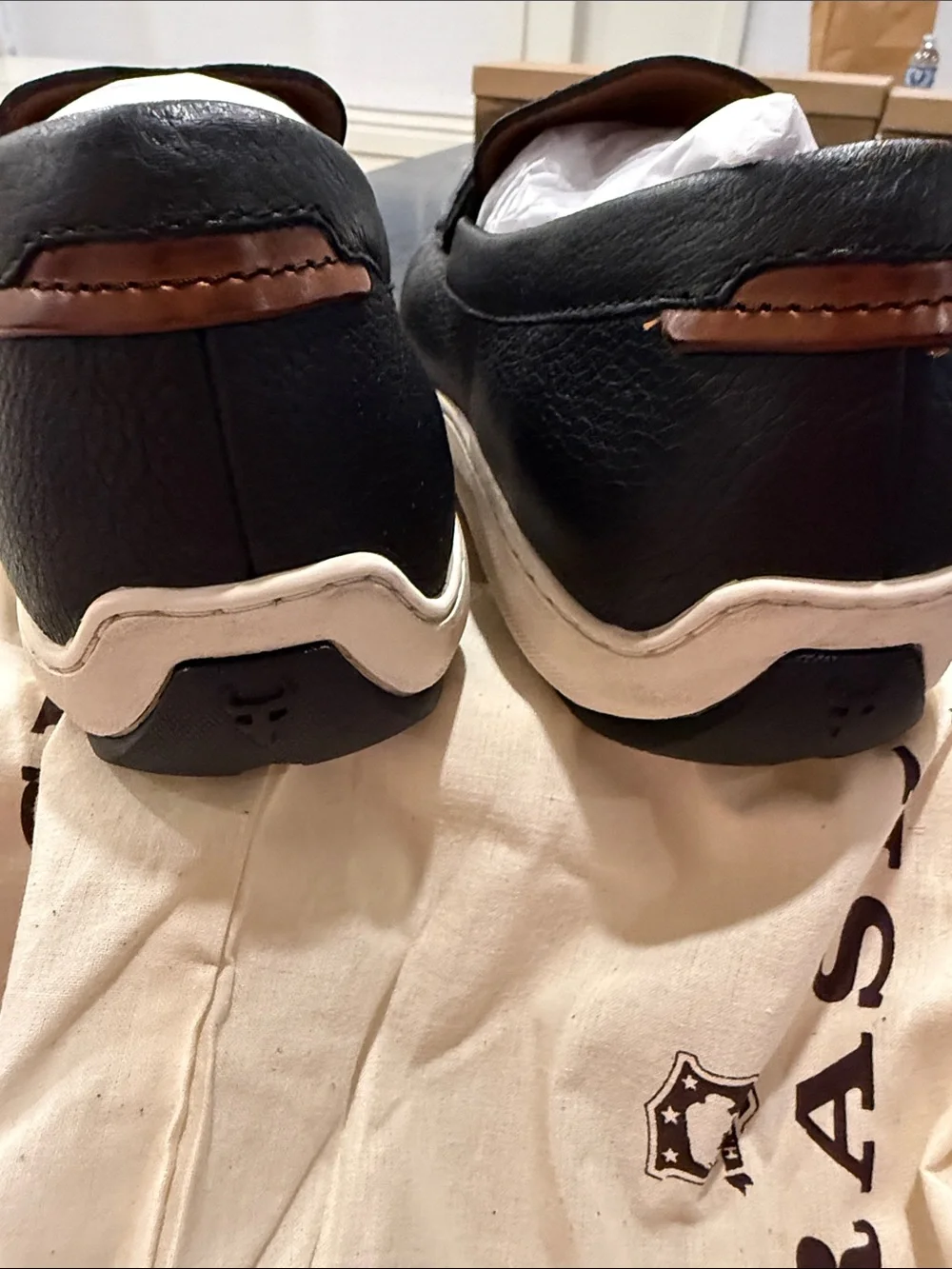 Trask Black Leather Penny Loafers